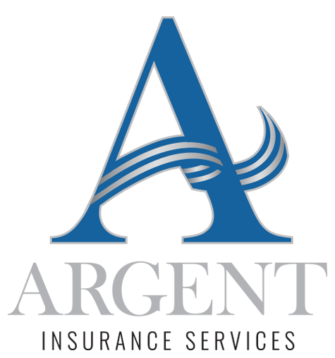Argent Insurance Services Logo - Large A with Ribbon Blue/Silver - Argent INsurance Services below in greys