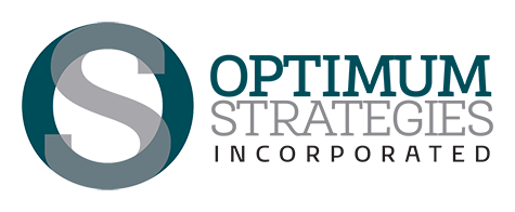 Optimum Strategies Incorporated Logo - Optimum all caps in dark green Strategies Incorporated in greyes - green circle with grey S to the left of the words